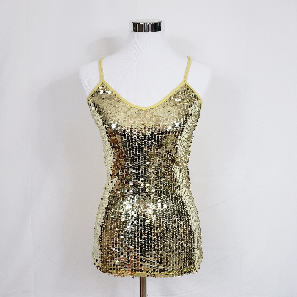Body Central Gold Sequin Tank Top Womens Medium